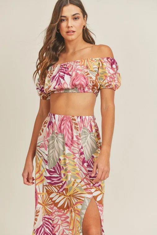 Kai Tropical Print Crop Top & Skirt Set