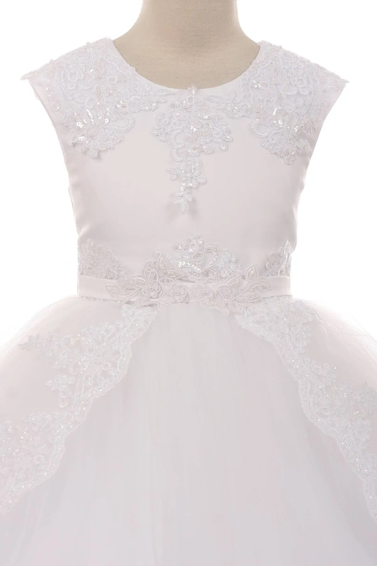 Lace Appliqué Swoop Train Dress: White