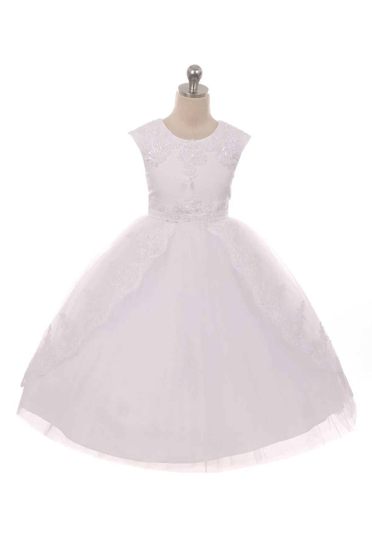 Lace Appliqué Swoop Train Dress: White