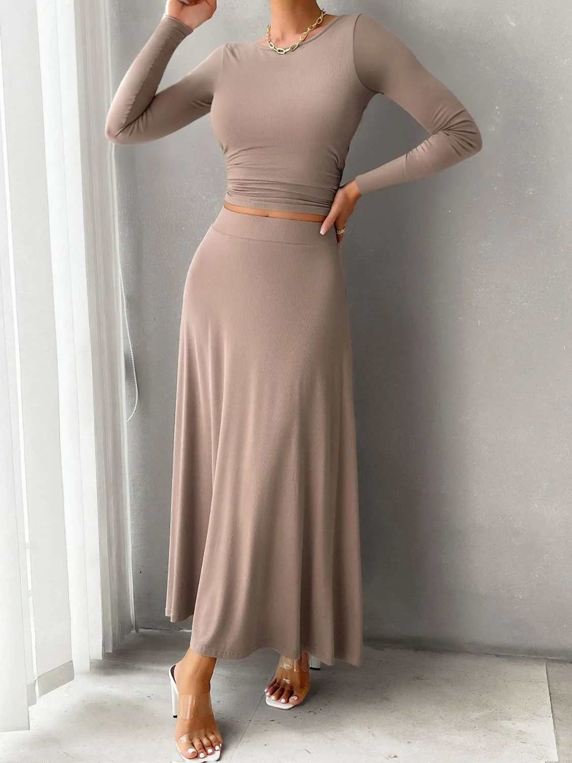 Long Sleeve Top and Skirt Set