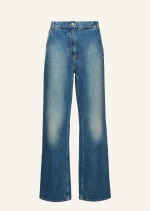 Loose-leg denim pants in washed blue