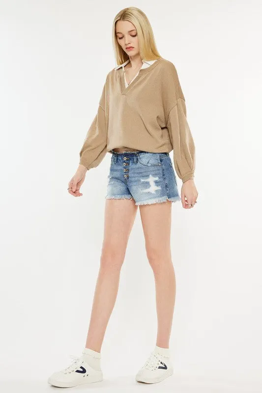 Low Rise WB Detail Button Down Shorts Jeans