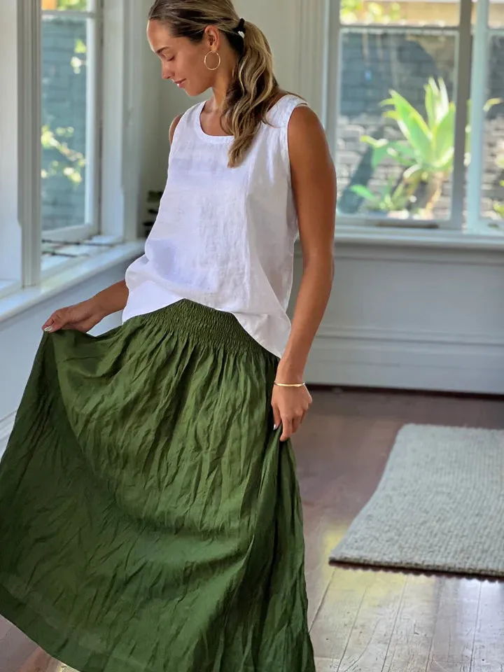 Lulu Skirt- Moss Linen