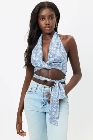 Matilda Silk Wrap Crop Top - Springtime