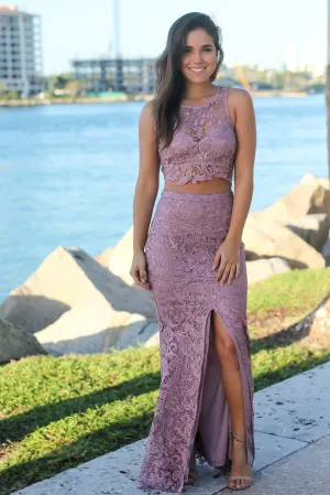 Mauve Crochet Two Piece Set