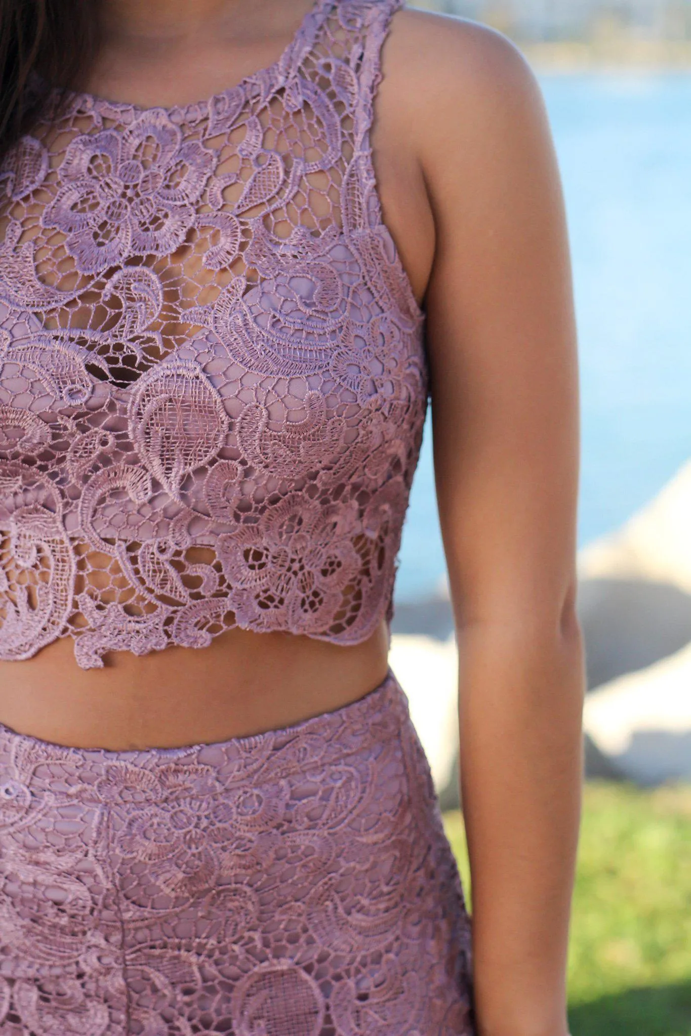 Mauve Crochet Two Piece Set