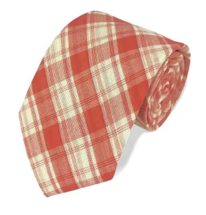 Melon and Off-White Plaid Cotton Necktie