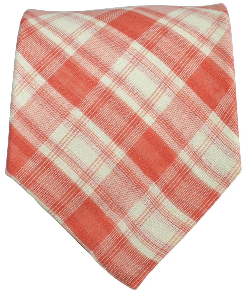 Melon and Off-White Plaid Cotton Necktie