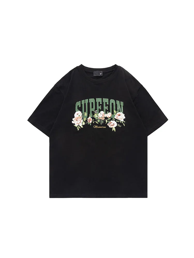 Men'S Loose T-Shirts With Flower Print