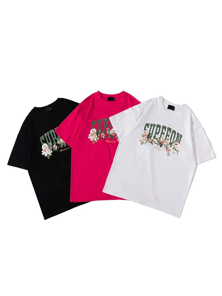 Men'S Loose T-Shirts With Flower Print