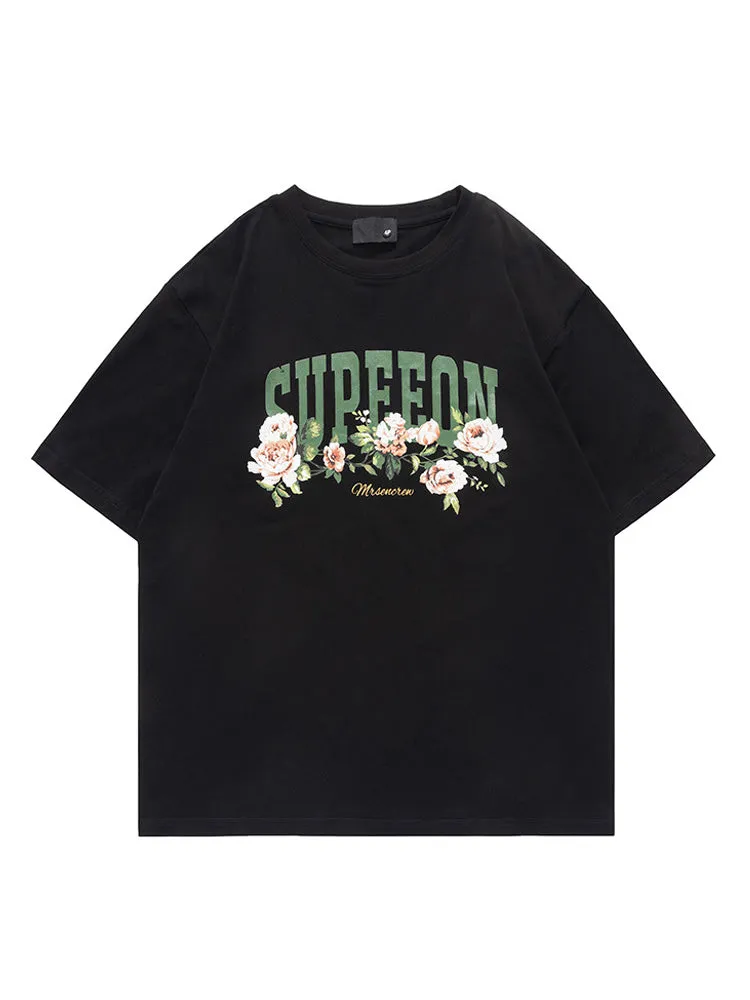 Men'S Loose T-Shirts With Flower Print