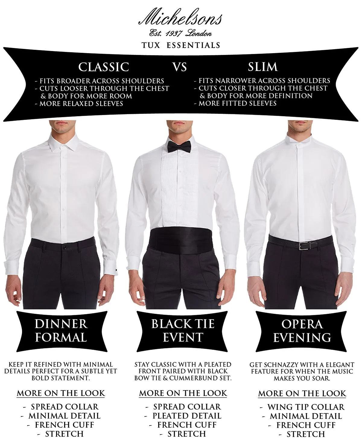 Michelsons London men's slim-fit stretch solid tuxedo shirt with stand collar and French cuffs ,  white