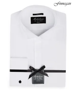 Michelsons London men's slim-fit stretch solid tuxedo shirt with stand collar and French cuffs ,  white