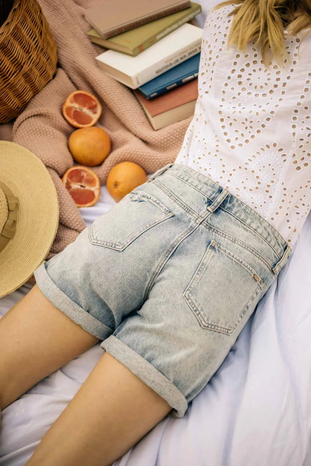 Mid Rise Distressed Denim Shorts