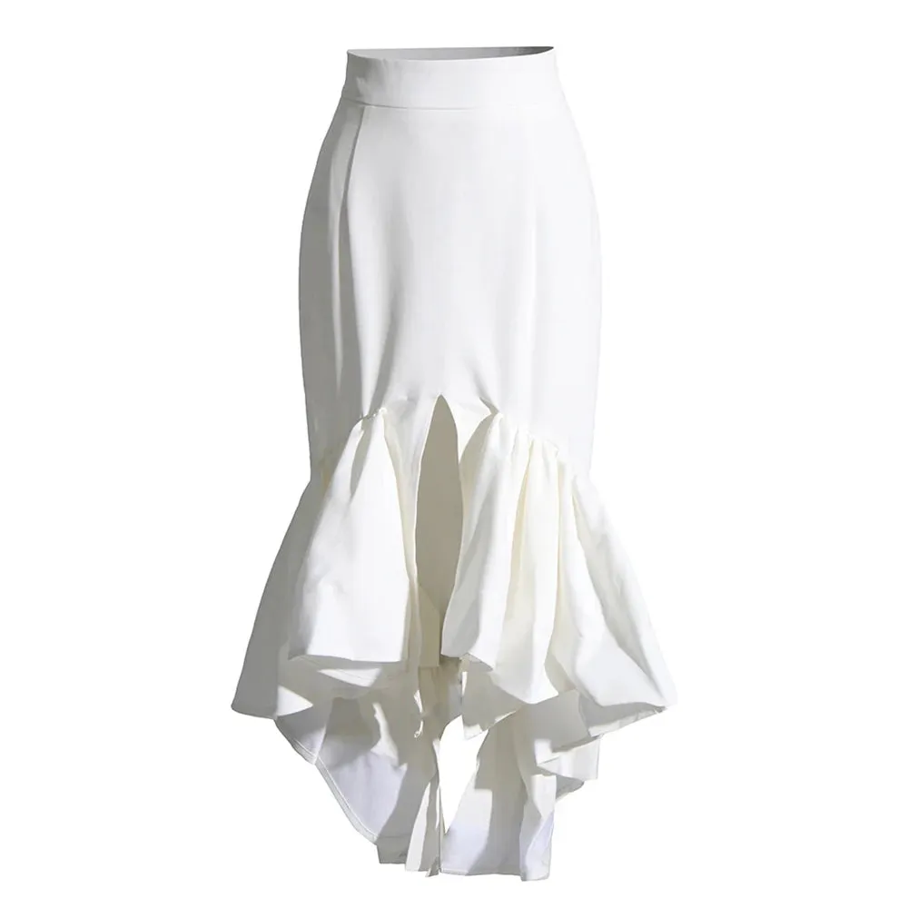 Minimalist Elegant Skirts For Women High Waist Split Folds A Line Mid Skirt Female Fashion Style Summer Clothing