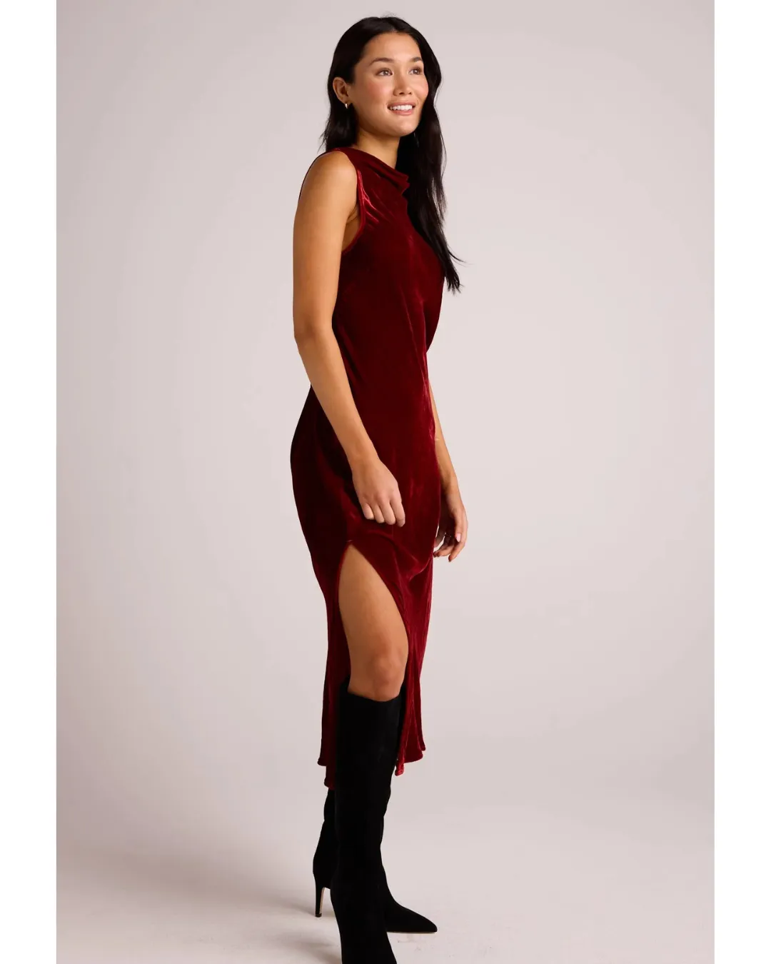 Mock Neck Velvet Halter Dress Winter Rouge