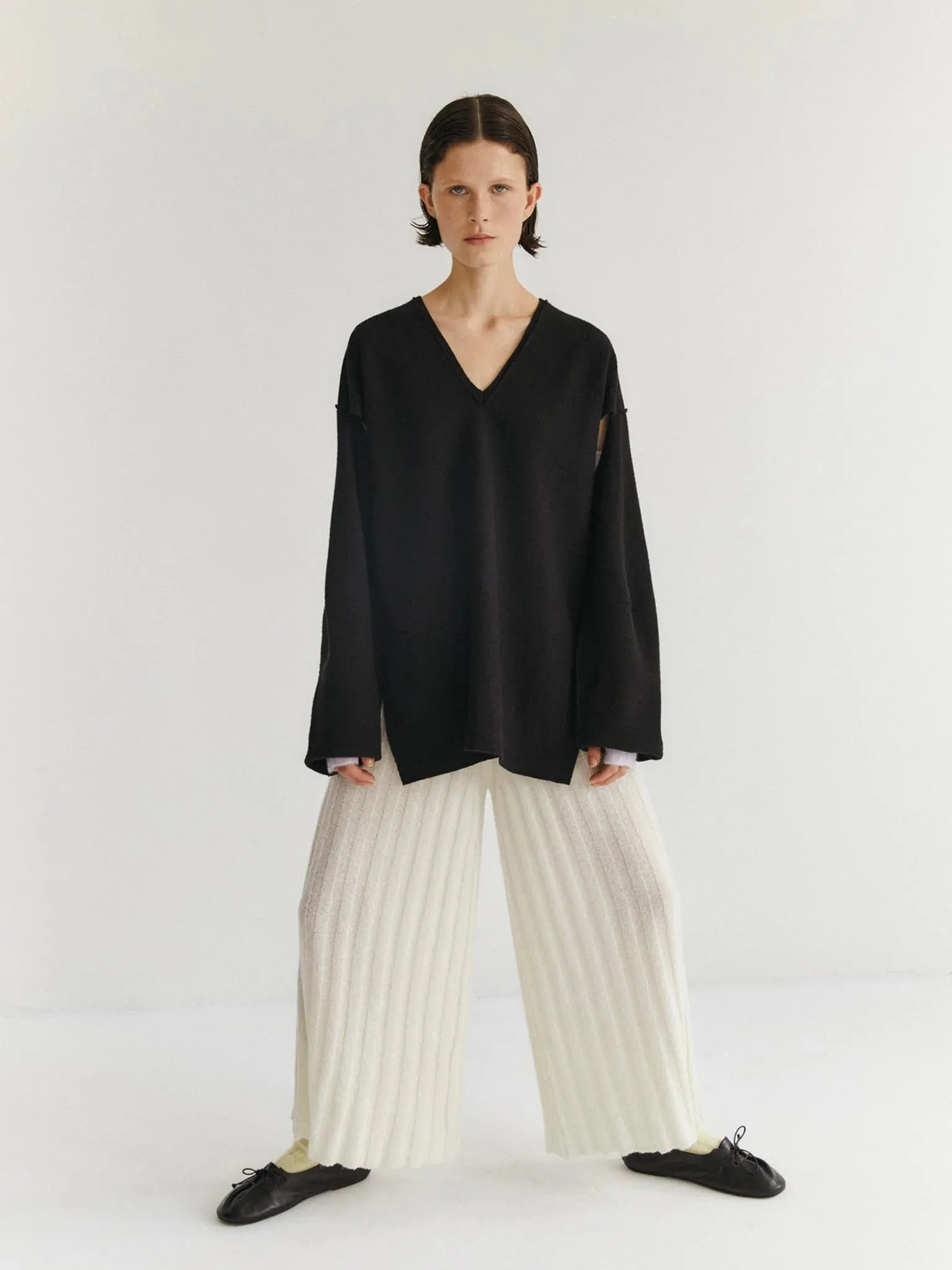 Nakiri pants Wide-leg ribbed pants