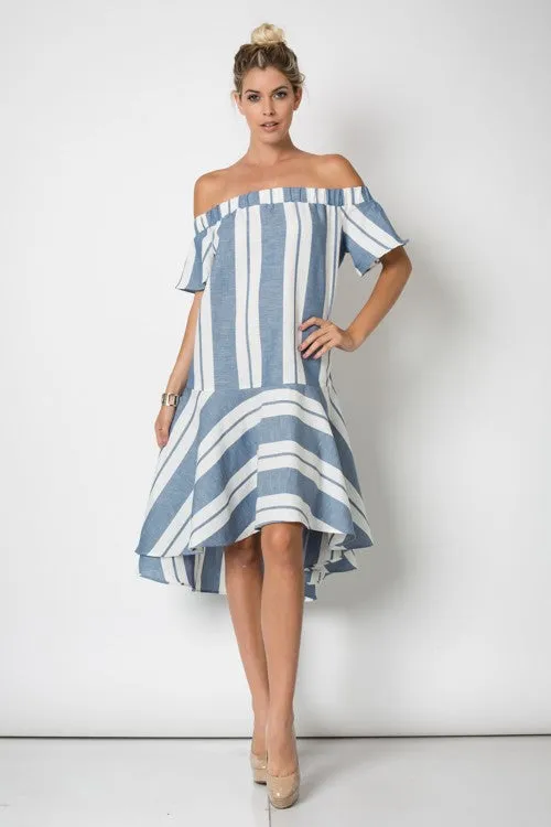 Nautical Off-Shoulder Stripe Dress