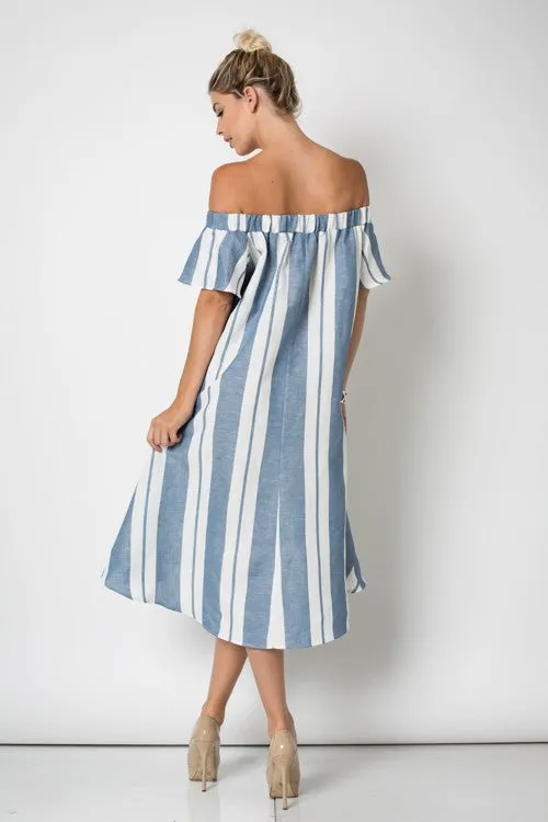 Nautical Off-Shoulder Stripe Dress