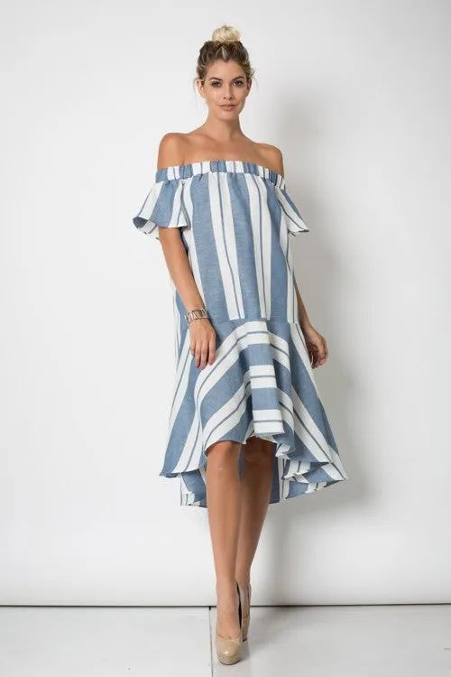 Nautical Off-Shoulder Stripe Dress