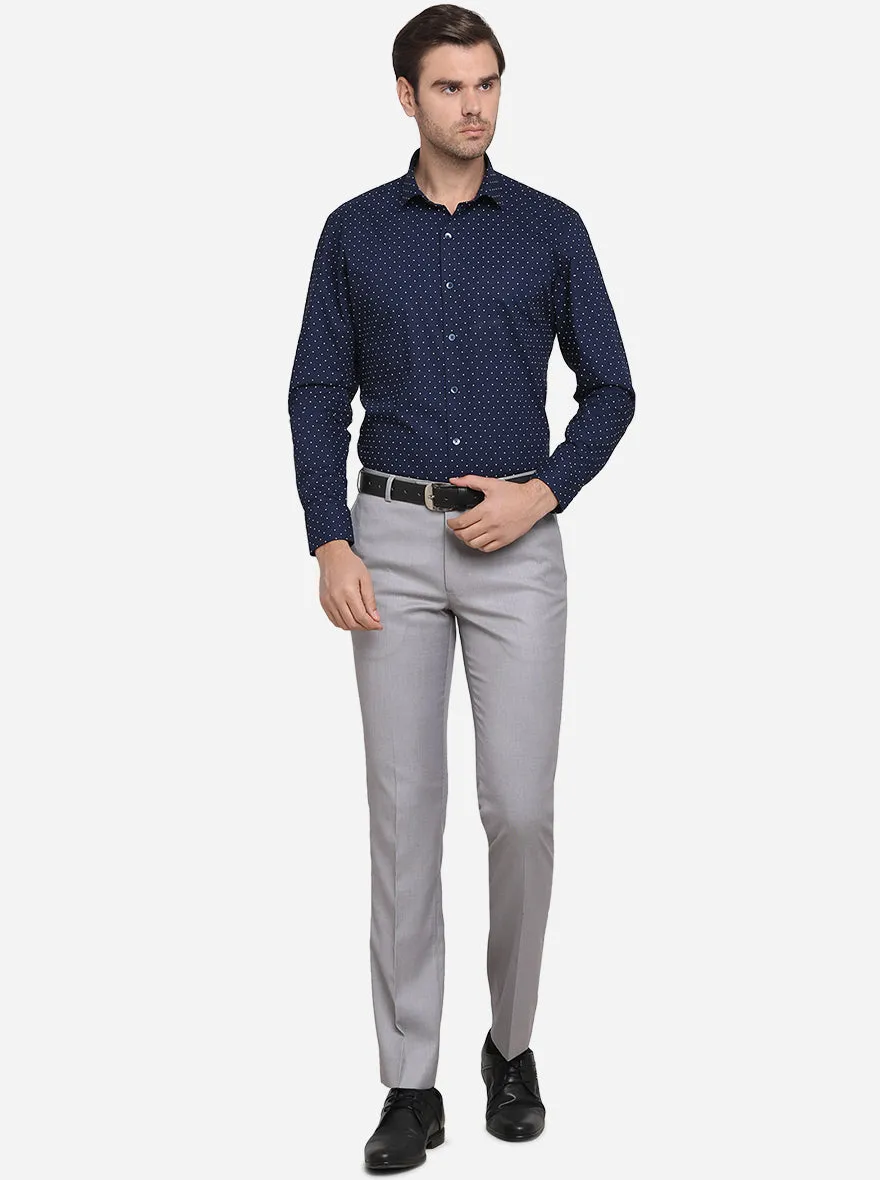 Navy Blue & White Printed Slim Fit Formal Shirt  | Metal