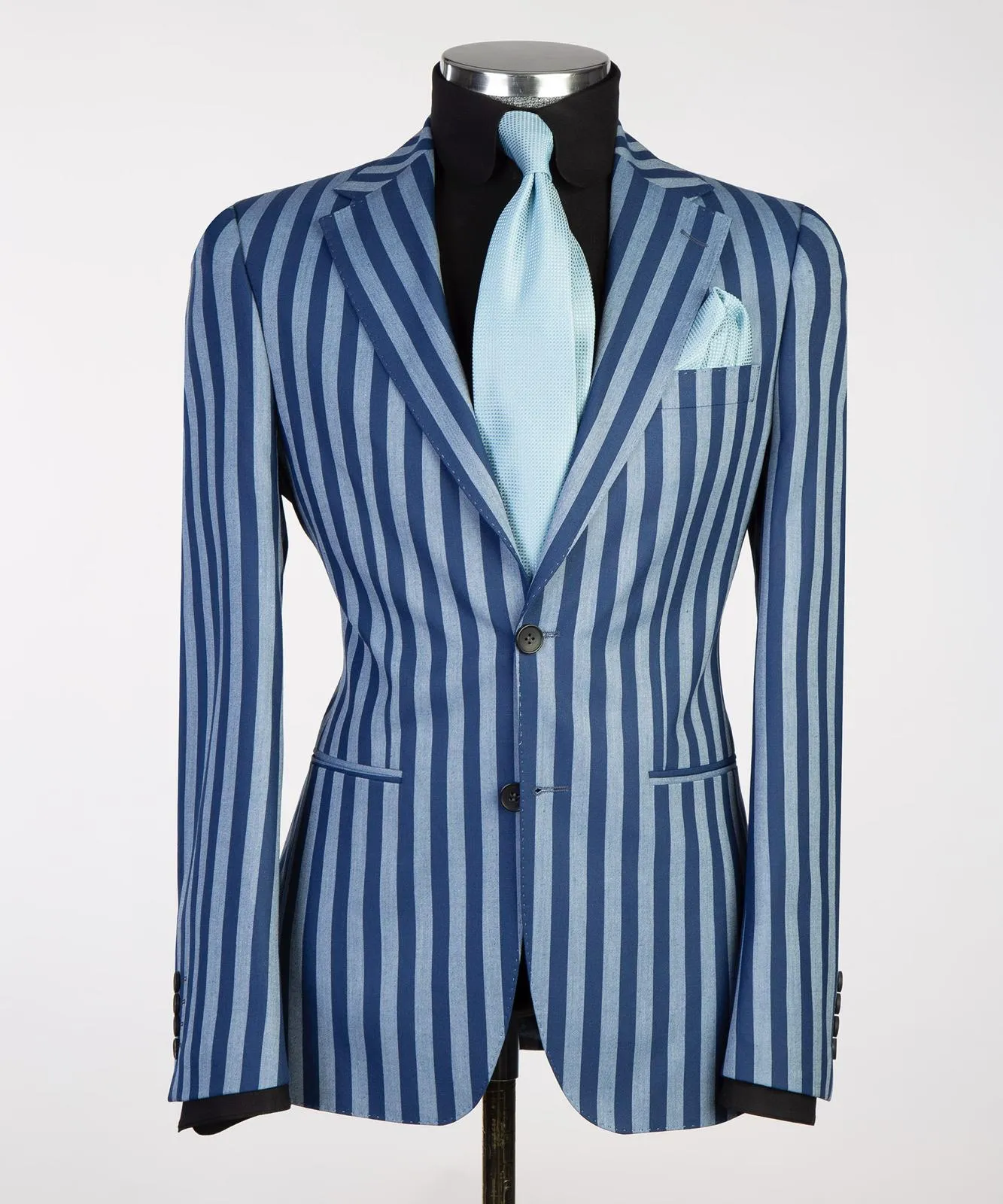 Navy Blue Striped Suit For Men