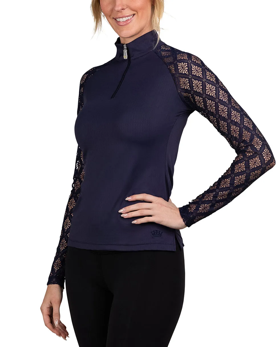 Navy Diamond Lace Long Sleeve Sun Shirt