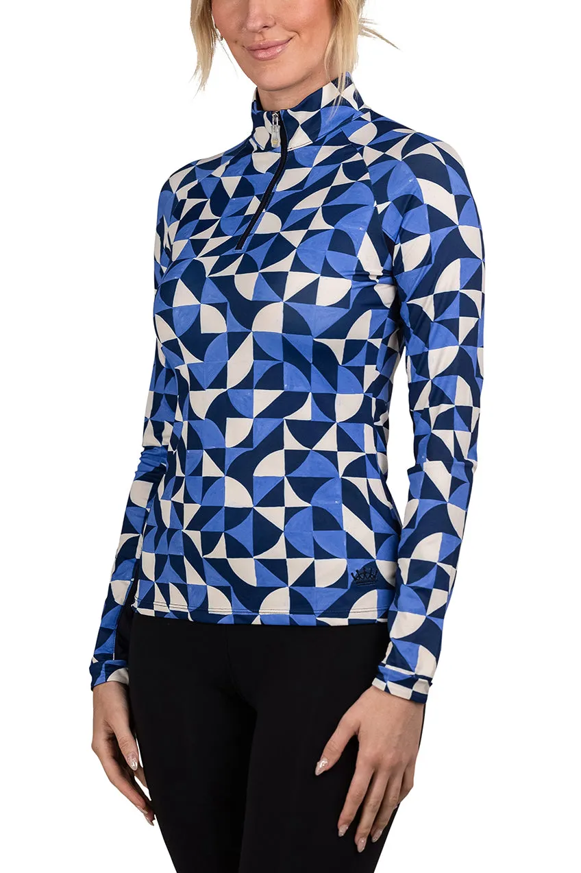 Navy Geometric Long Sleeve Sun Shirt