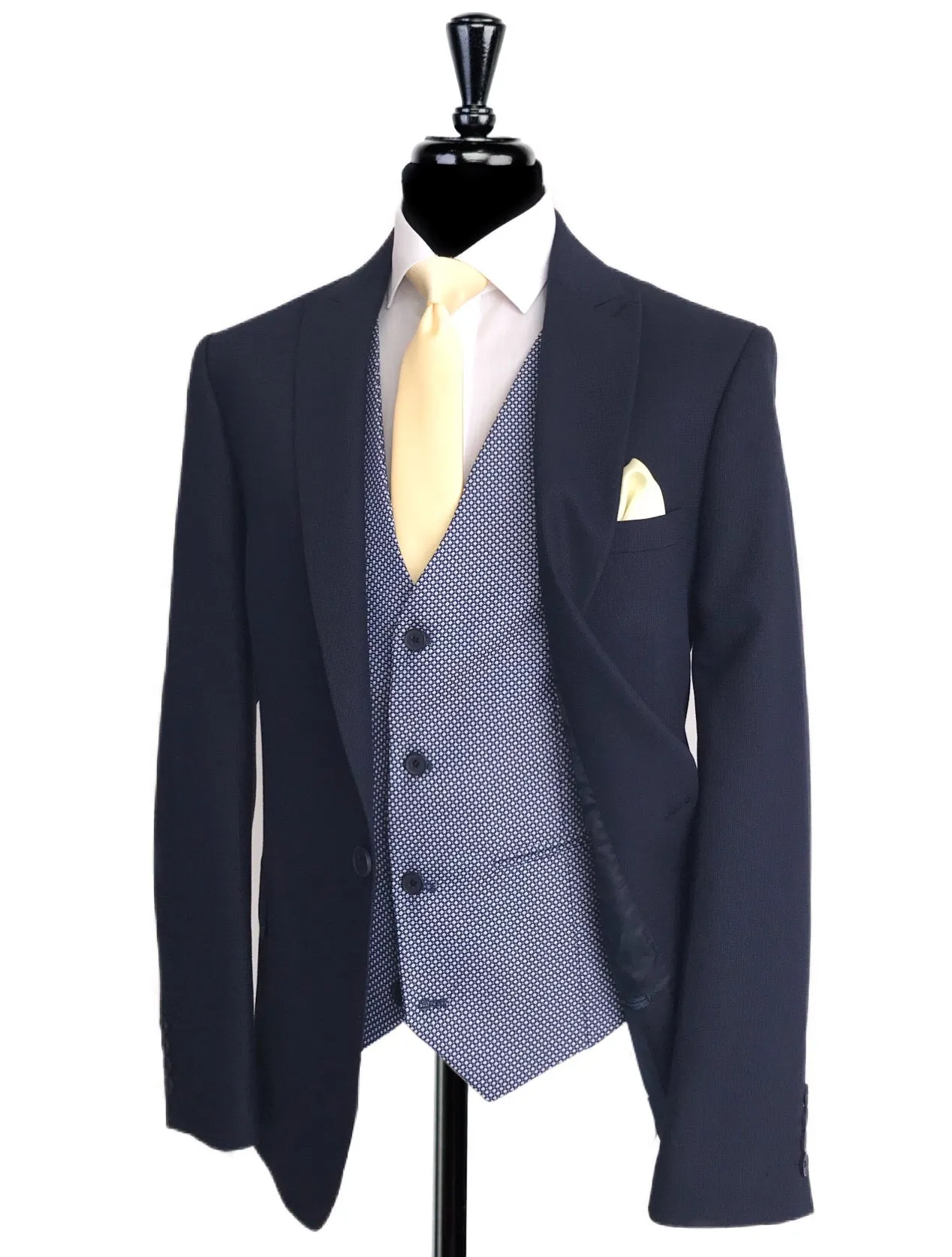 PIETRO SCARLATTI Navy/Blue Dot 3 Piece Suit