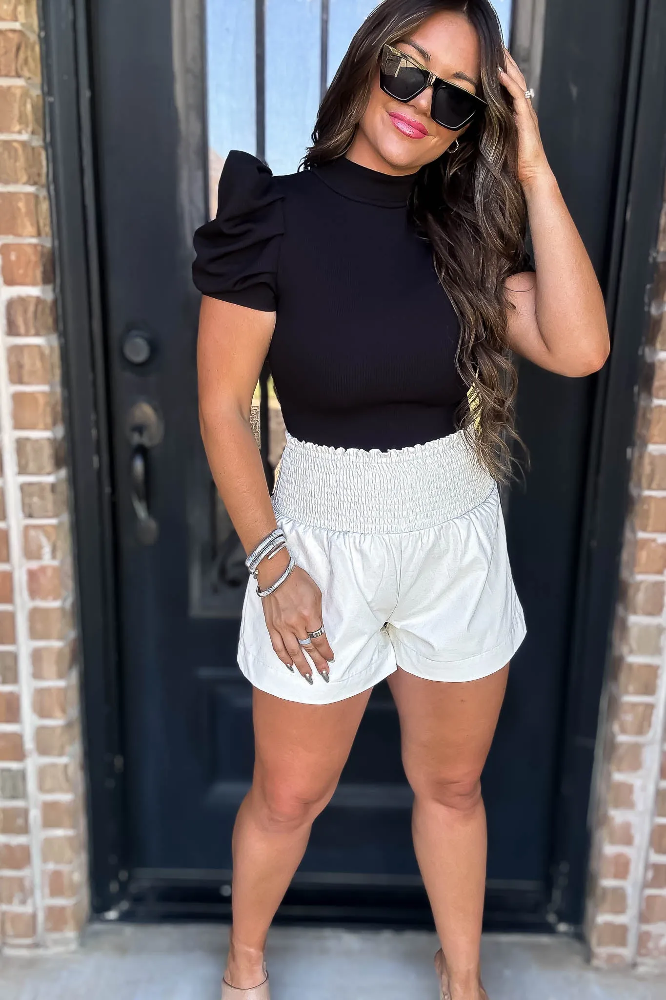 Pleather Cream Shorts