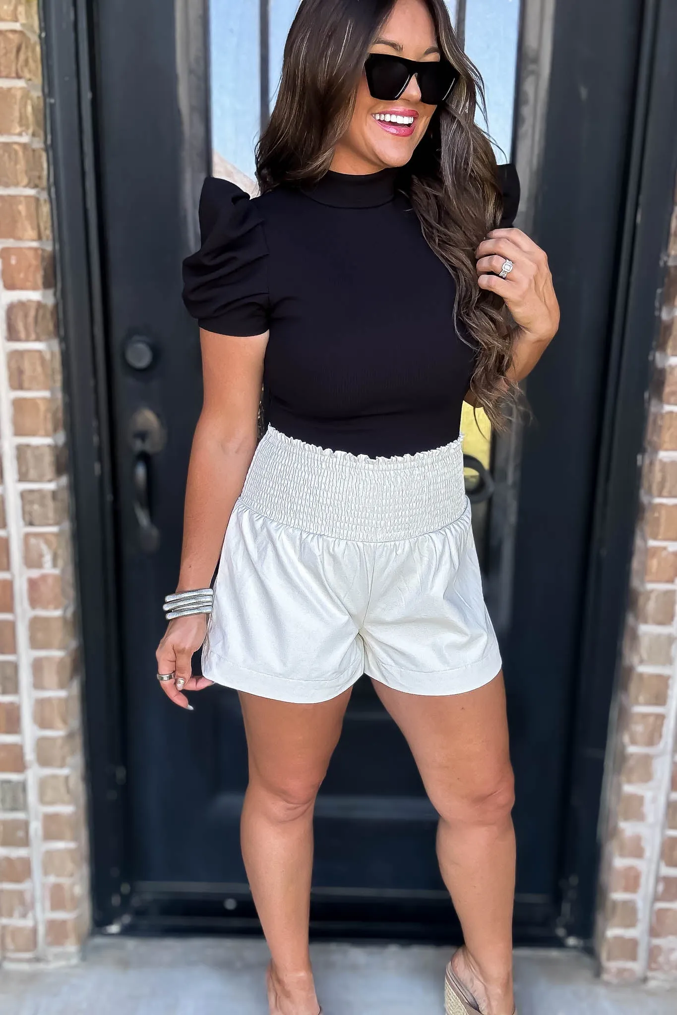 Pleather Cream Shorts