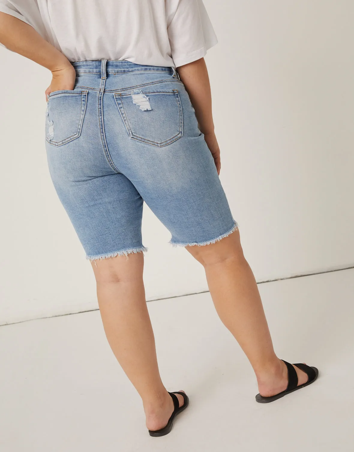 Plus Size Distressed Bermuda Denim Shorts