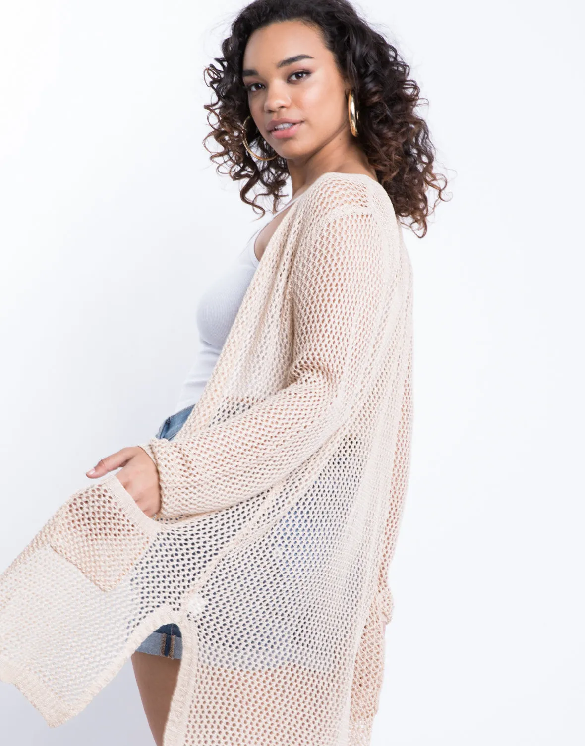 Plus Size Honeycomb Longline Cardigan