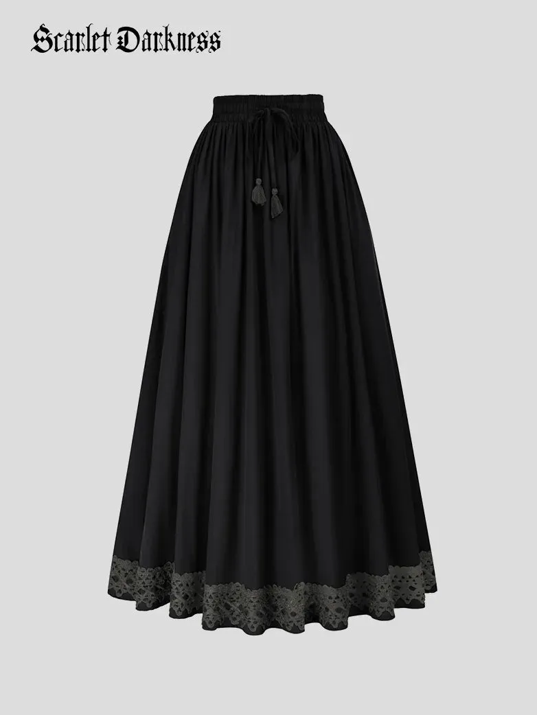 Renaissance Swing Skirt Detachable Belt Decor A-Line Skirt