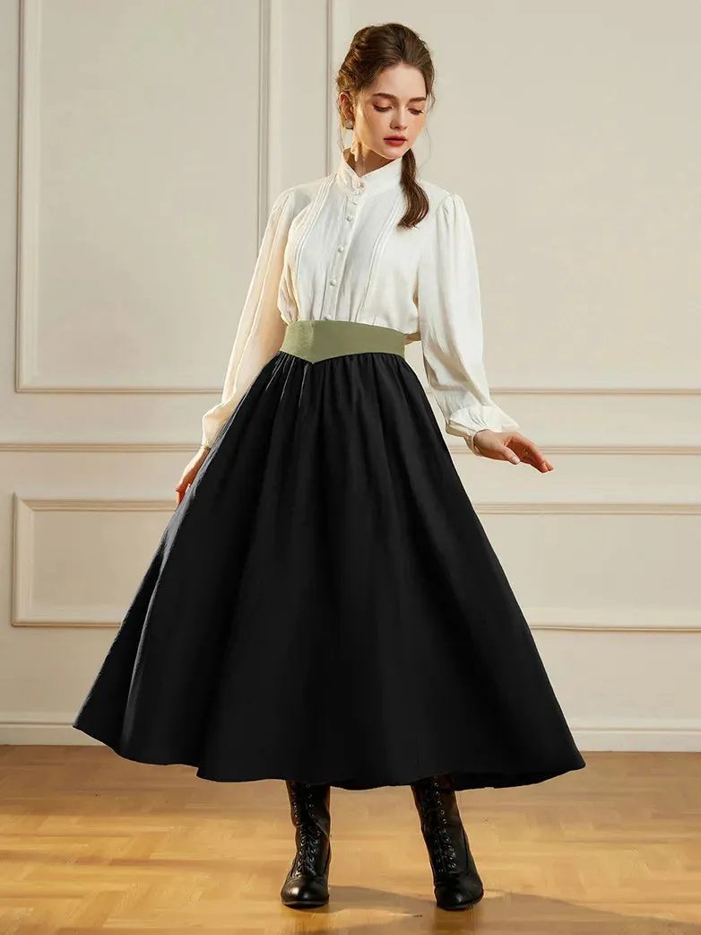 Renaissance Swing Skirt Detachable Belt Decor A-Line Skirt