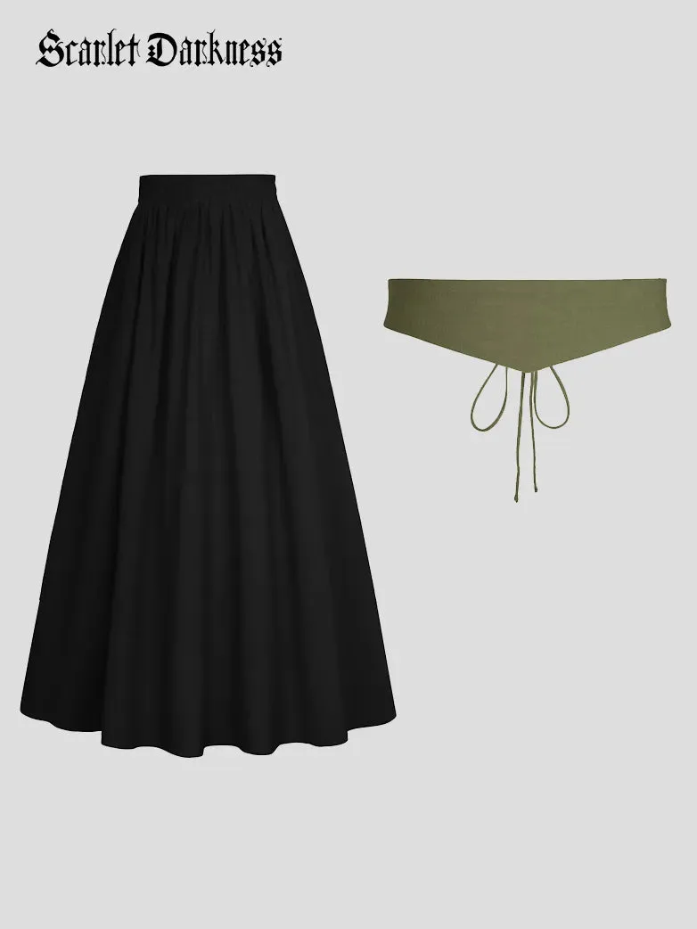 Renaissance Swing Skirt Detachable Belt Decor A-Line Skirt