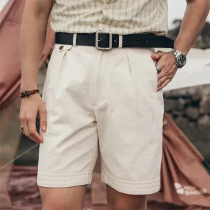 Retro Officer's Shorts Herringbone Men's Casual Pants White