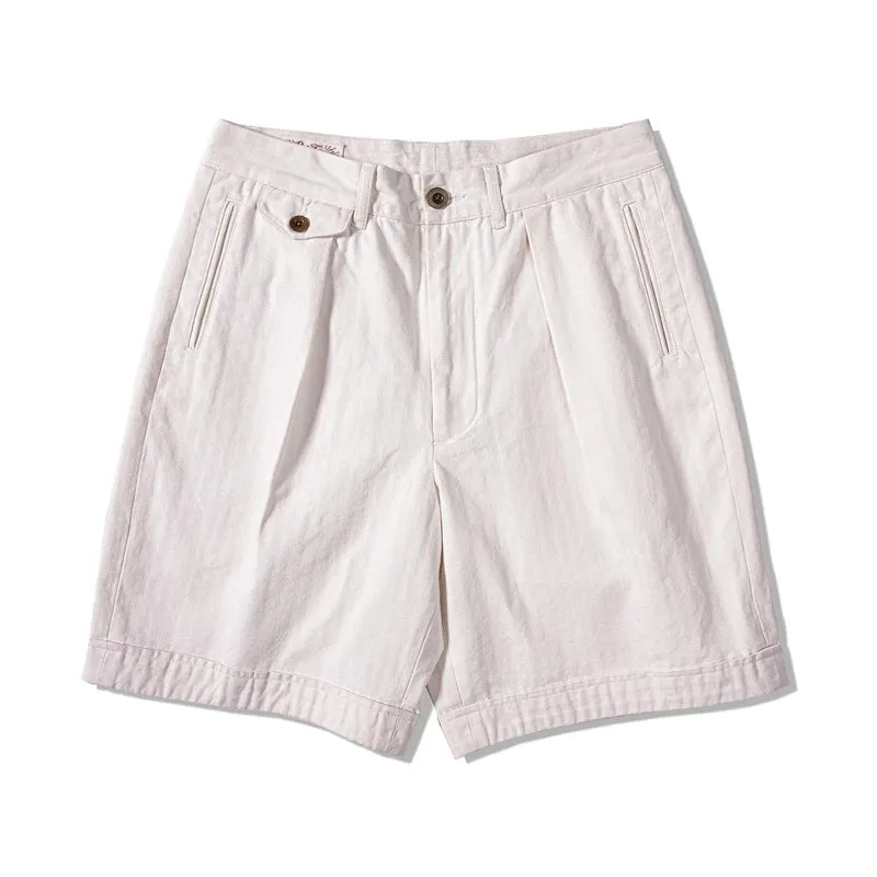 Retro Officer's Shorts Herringbone Men's Casual Pants White