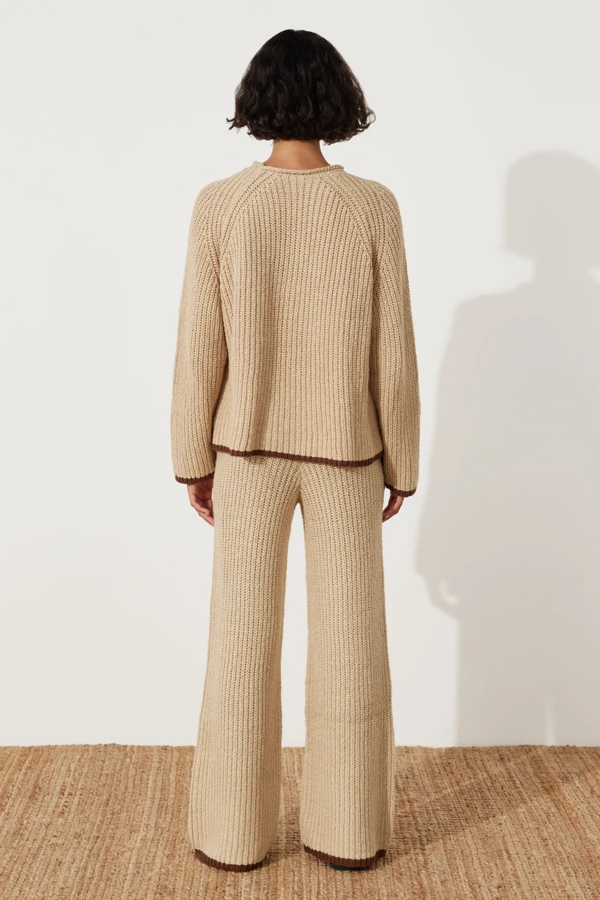 Sand Contrast Rib Knit Pant