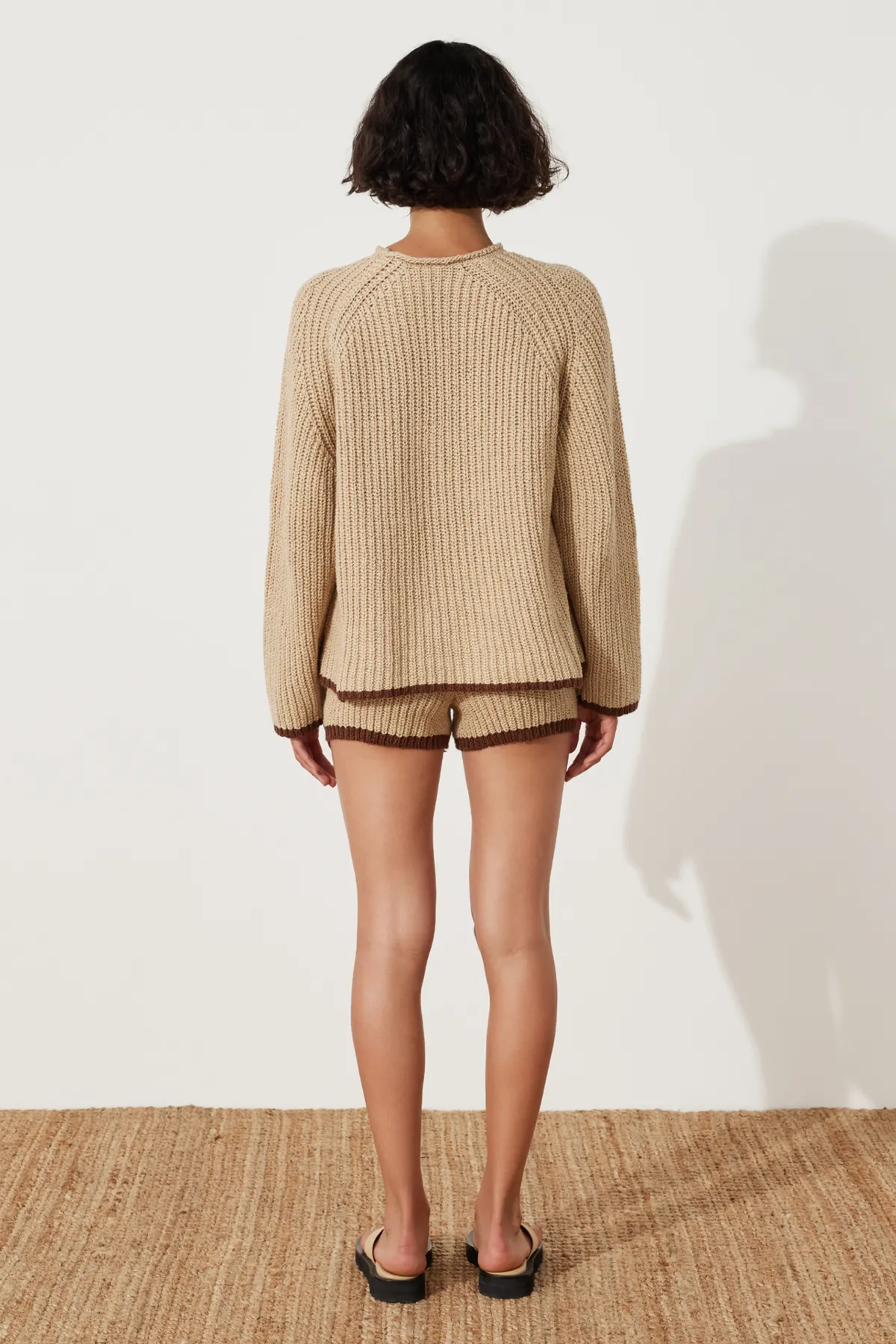 Sand Contrast Rib Knit Short