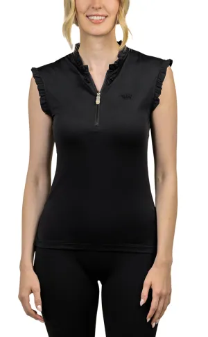 Slim Fit, Black Ruffle Tank Sleeveless Shirt - Final Sale