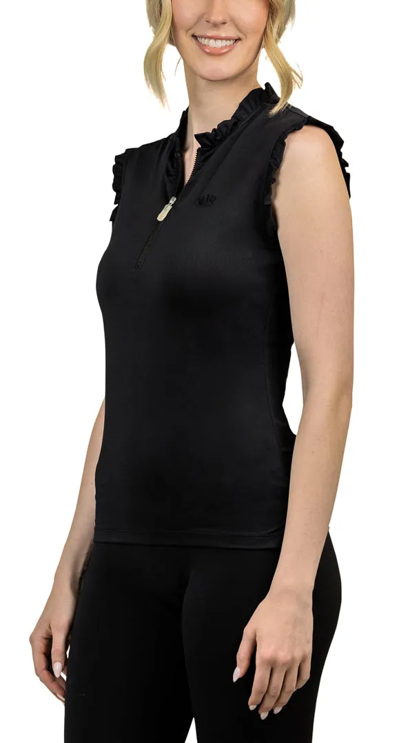 Slim Fit, Black Ruffle Tank Sleeveless Shirt - Final Sale