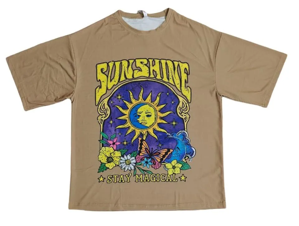 Comfortable Loose-Fit Sunshine-Themed Cotton T-shirts