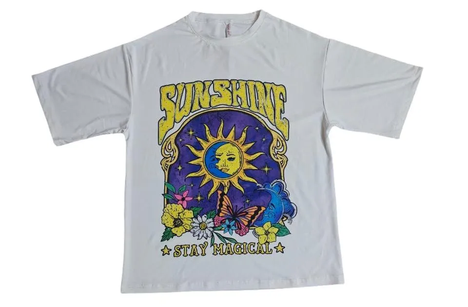 Comfortable Loose-Fit Sunshine-Themed Cotton T-shirts