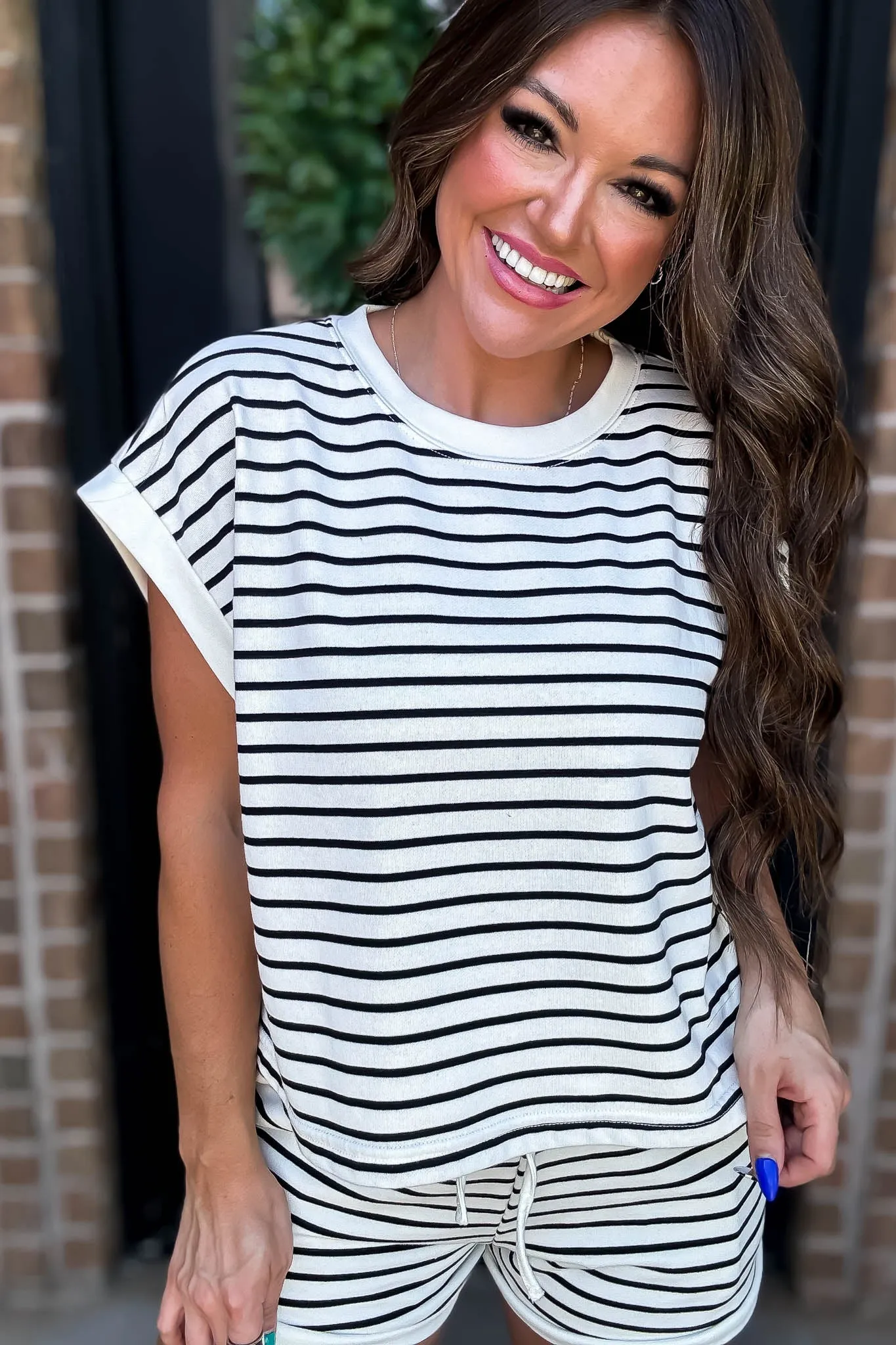 Super Cute Ivory And Black Stripe Top