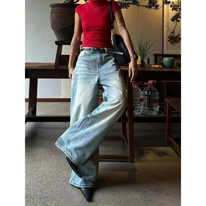 TAVIMART  -  Autumn Women's Vintage Aesthetic Jeans Loose Washed Casual Style Harajuku Pants Y2K Wide Leg Punk Baggy Denim Trouser