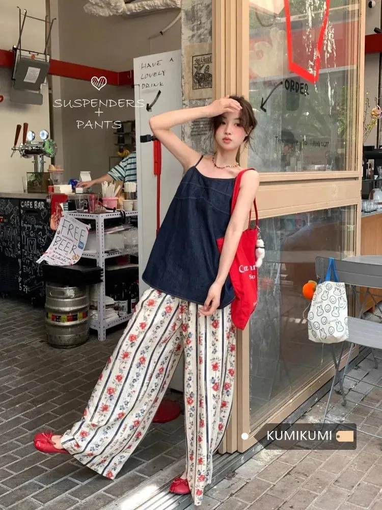 TAVIMART  -  New Casual Wide Leg Pants Women's Clothing Vintage High Waist Straight Trouser Vintage Printing Summer Pantalones