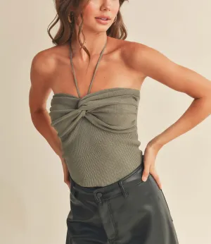 Twist Front Halter Knit Top