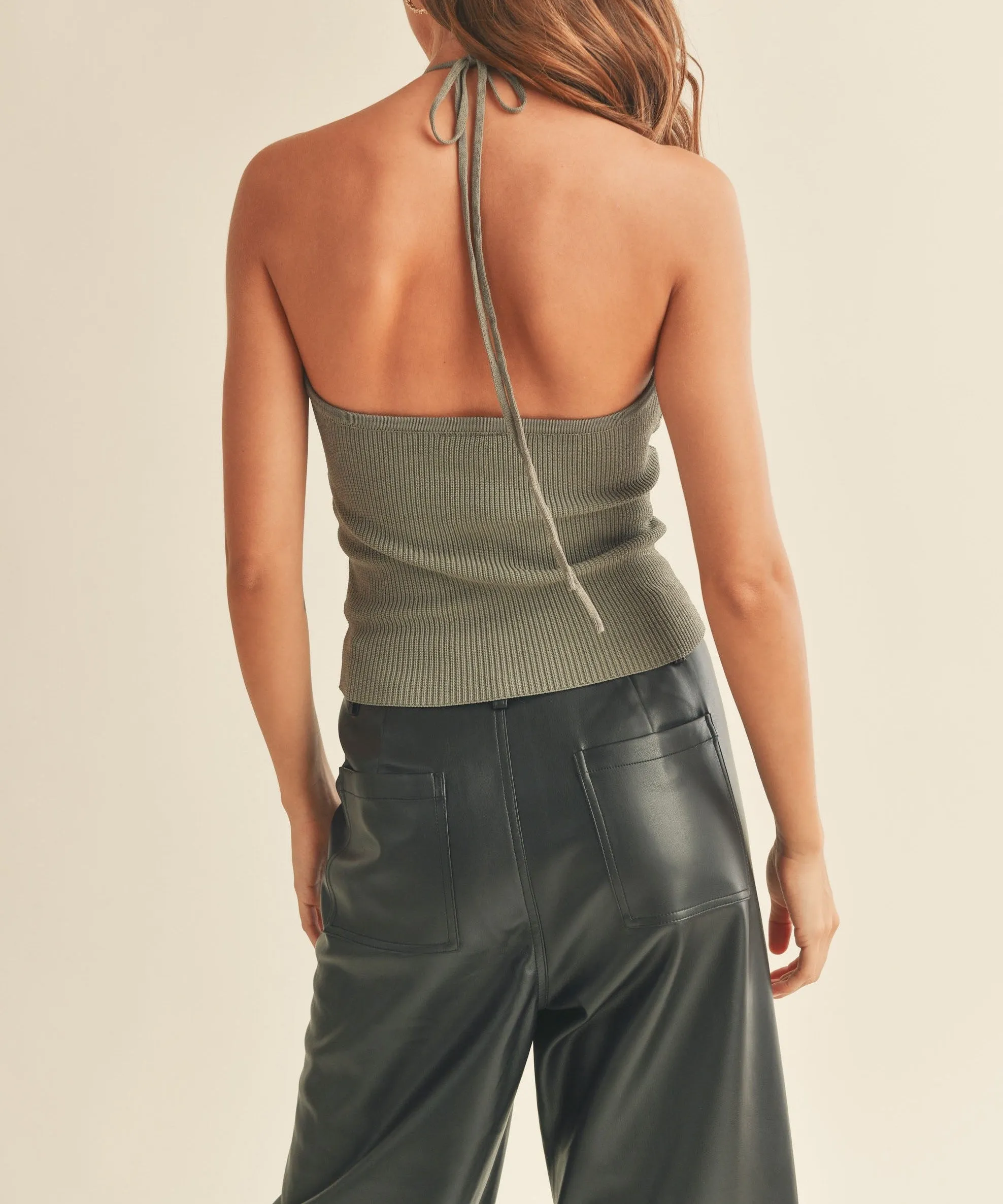 Twist Front Halter Knit Top