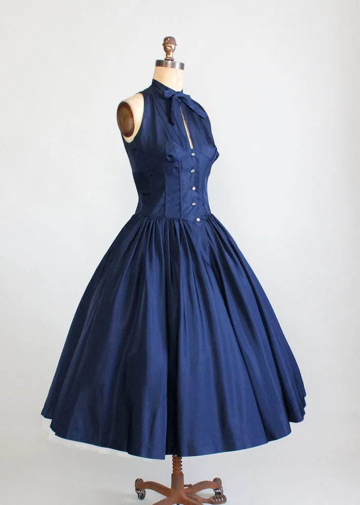 Vintage Late 1940s Taffeta Halter Party Dress and Bolero Jacket